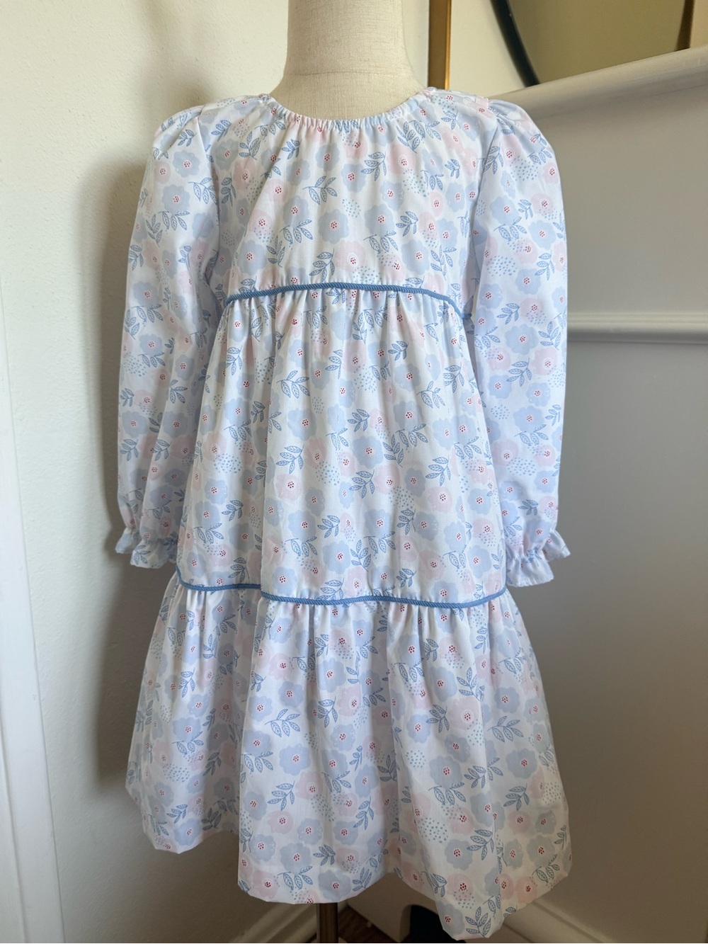 Zuccini Kids Girls Size 5 Blue Pink Floral Long Sleeve Boutique Dress